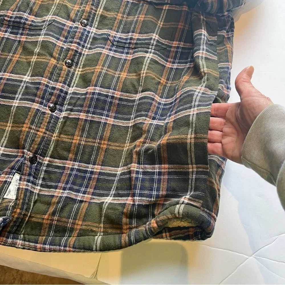 Field & Stream Men's Flannel Jacket Sherpa Lined Full Button Green/Blue Plaid XL